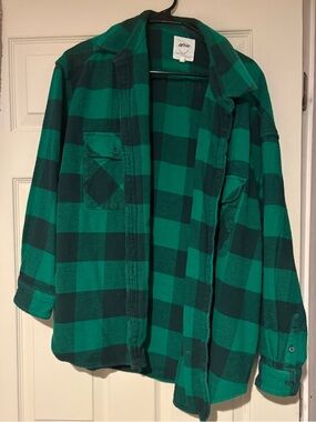 aerie Green and Black Plaid Flannel Shirt Jacket
